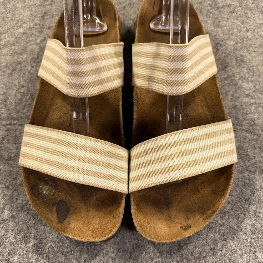 Birkenstock Birki's Sandals Womens 7 38 Beige Striped Slide Cork Comfort‎ Shoes